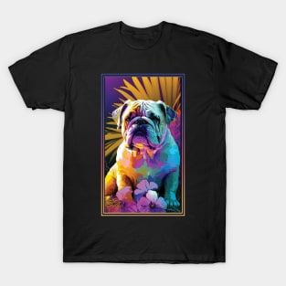 Bulldog Vibrant Tropical Flower Tall Digital Oil Painting Portrait 3 T-Shirt